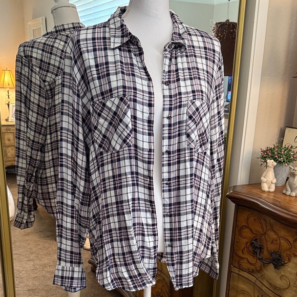 William Rast Checkered Button Down Shirt - Navy and White - Picture 1 of 10